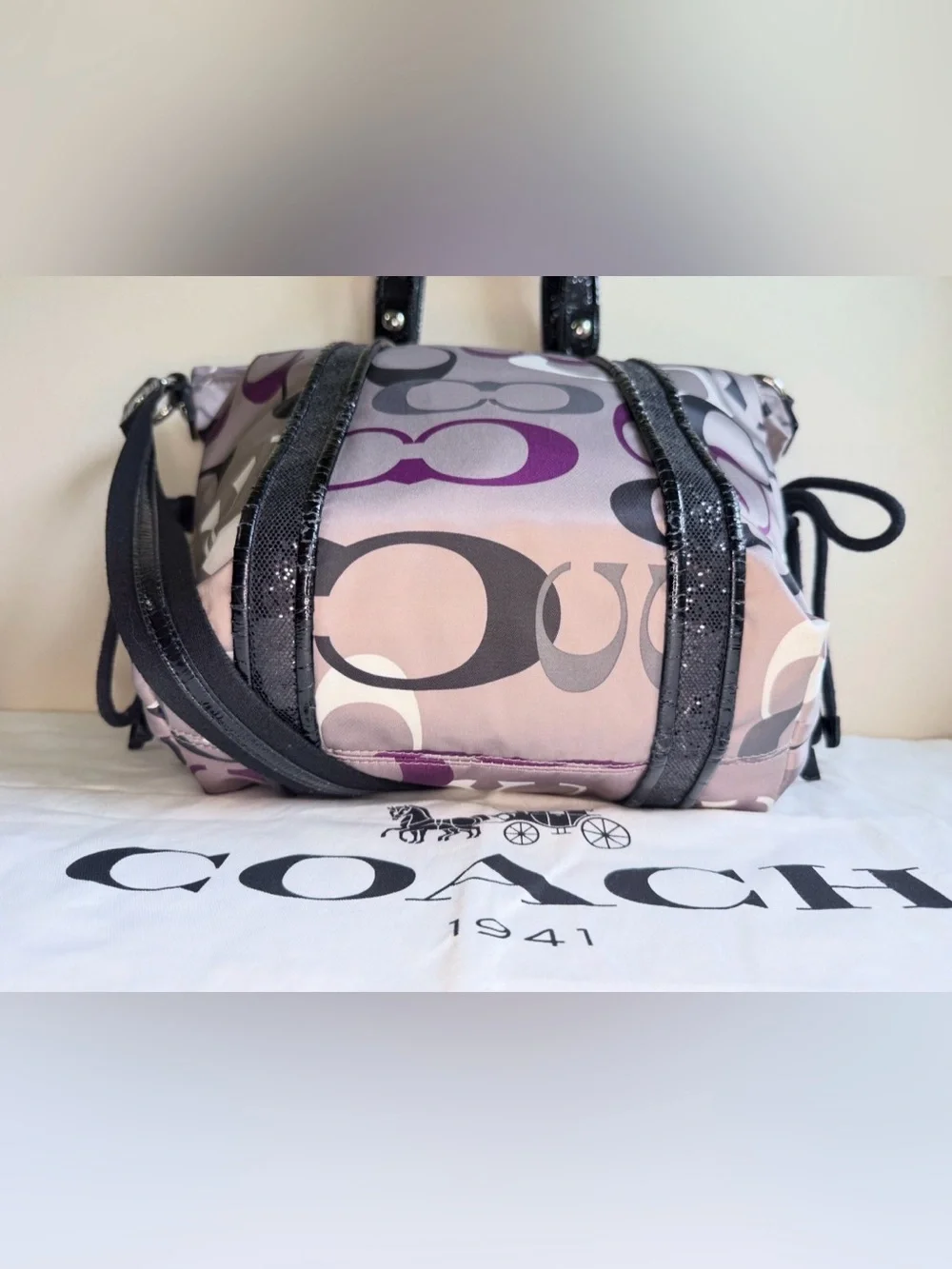 Coach Poppy Purple Optic Signature Satchel w/ Original Hangtags + Dust Bag